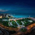 نمای هوایی هتل داریوش کیش و ساحل خلیج فارس در شب