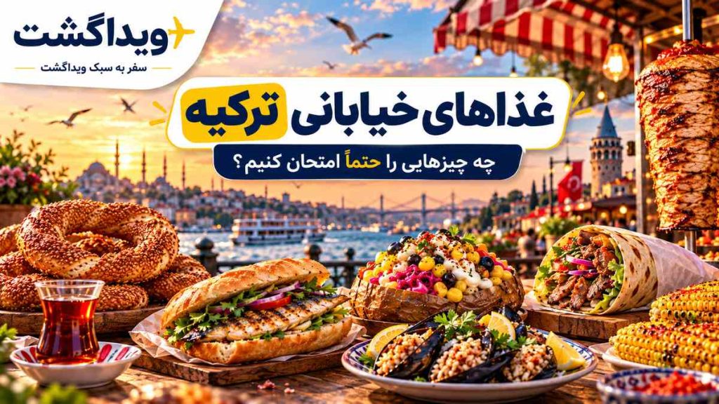 غذاهای خیابانی ترکیه شامل سیمیت، بالیک اکمک، کومپیر، میدیه دولما و دوروم